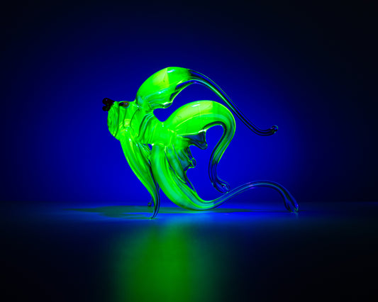 Uranium Glass Fish Figurine Glowing Vaseline Glass Angel UV Reactive Handmade Sculpture Collectible