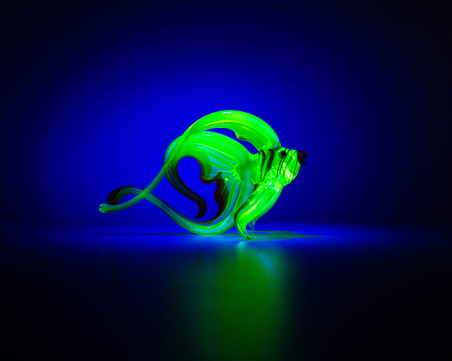 Bronze Green Uranium Glass Fish Sculpture UV Reactive Art Figurine Unique Collectible Gift