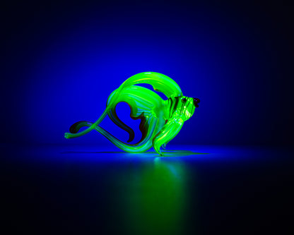 Bronze Green Uranium Glass Fish Sculpture UV Reactive Art Figurine Unique Collectible Gift