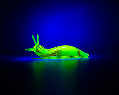 Uranium Glass Slug Figurine UV Reactive Green Hand Blown Lampwork Animal Art Collectible Gift