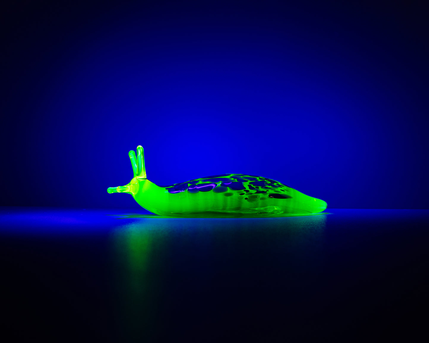 Uranium Glass Slug Figurine Glowing Vaseline Glass Animal Handmade Lampwork UV Reactive Art Decor