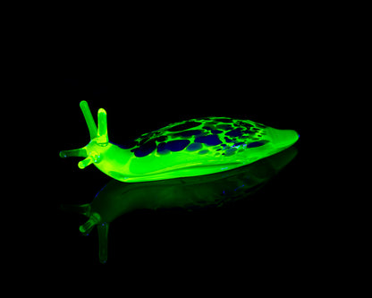 Uranium Glass Slug Figurine Glowing Vaseline Glass Animal Handmade Lampwork UV Reactive Art Decor