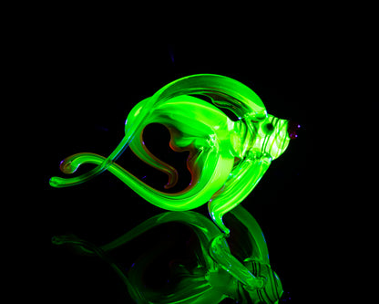 Bronze Green Uranium Glass Fish Sculpture UV Reactive Art Figurine Unique Collectible Gift