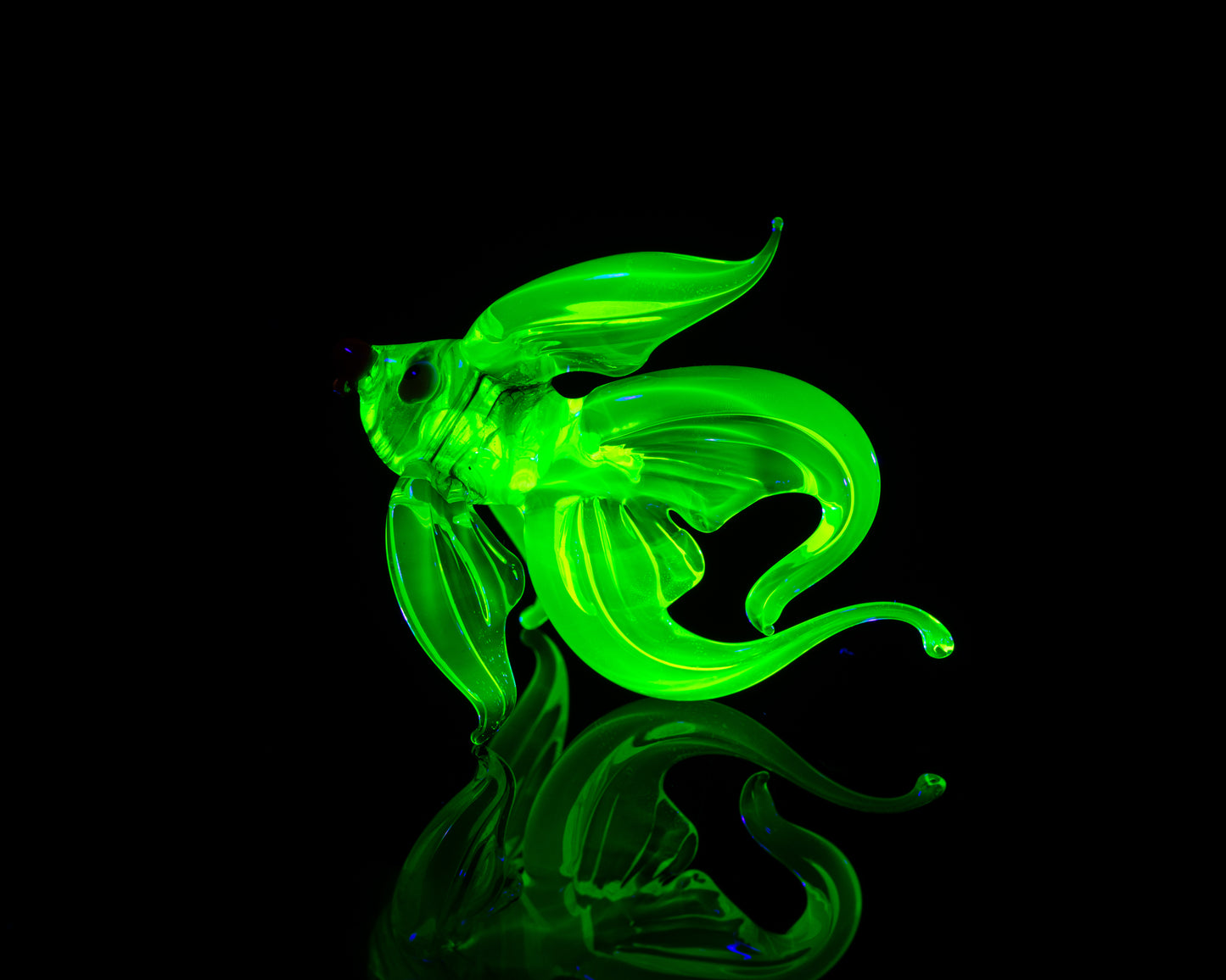 Uranium Glass Fish Figurine UV Reactive Glowing Art Collectible Handmade Glass Sculpture Decor Gift
