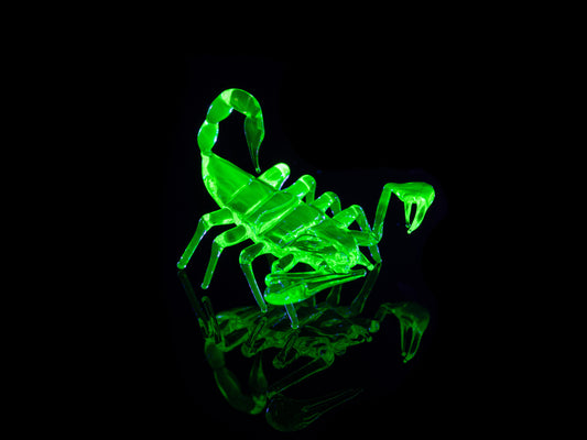 Glowing Uranium Glass Scorpion – Handmade Figurine, Miniature Neon Green Animal, UV Reactive Glass Art