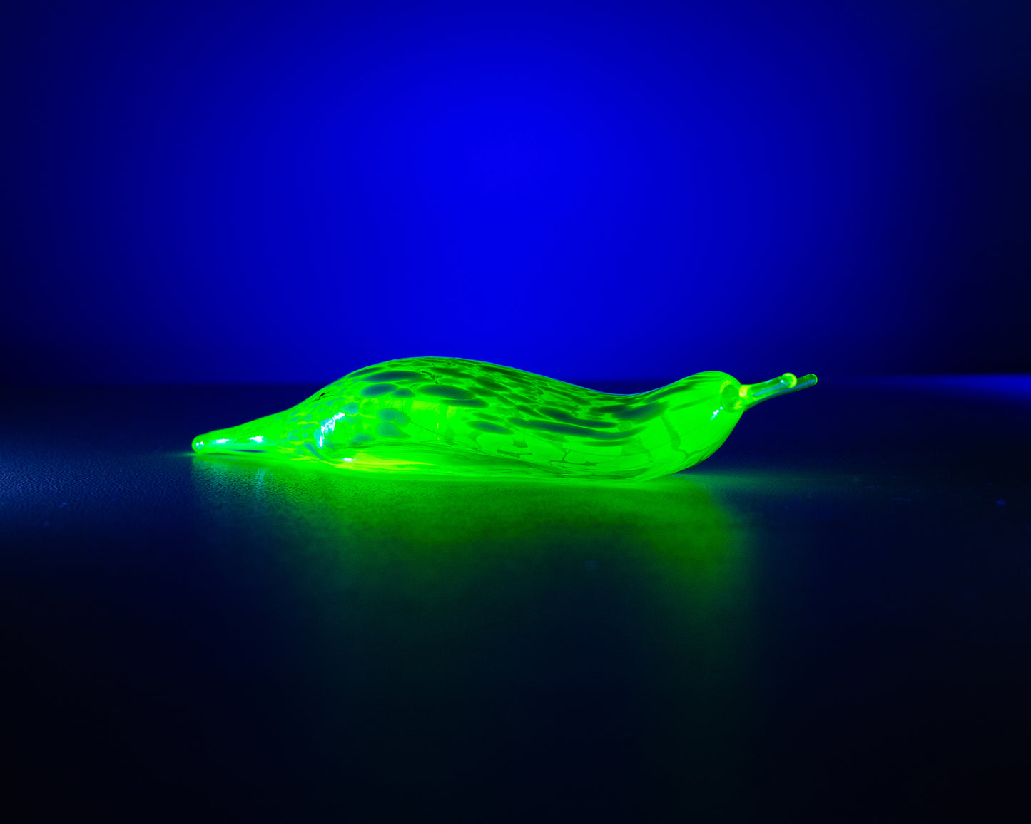 Green Uranium Glass Slug Figurine UV Reactive Green Hand Blown Lampwork Animal Art Collectible Gift