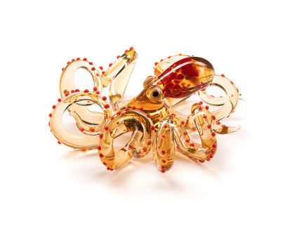 Red Bronze Handmade Uranium Glass Octopus – Luminous Marine Sculpture