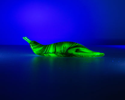 Deep Green Uranium Glass Slug Figurine UV Reactive Green Hand Blown Lampwork Animal Art Collectible Gift