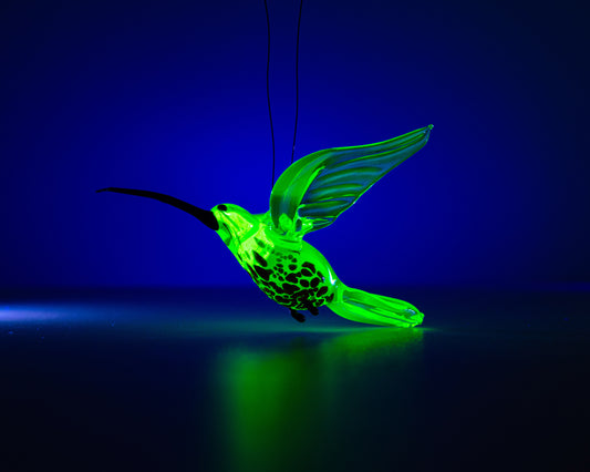 Green Red Uranium Glass Hummingbird Pendant Glowing UV Bird Figurine Handmade Lampwork Hanging Miniature