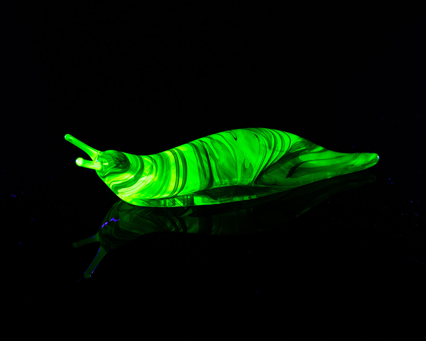 Deep Green Uranium Glass Slug Figurine UV Reactive Green Hand Blown Lampwork Animal Art Collectible Gift