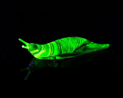 Deep Green Uranium Glass Slug Figurine UV Reactive Green Hand Blown Lampwork Animal Art Collectible Gift