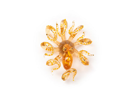 Bronze Orange Uranium Glass Octopus Figurine – Handmade Lampwork UV Reactive Collectible