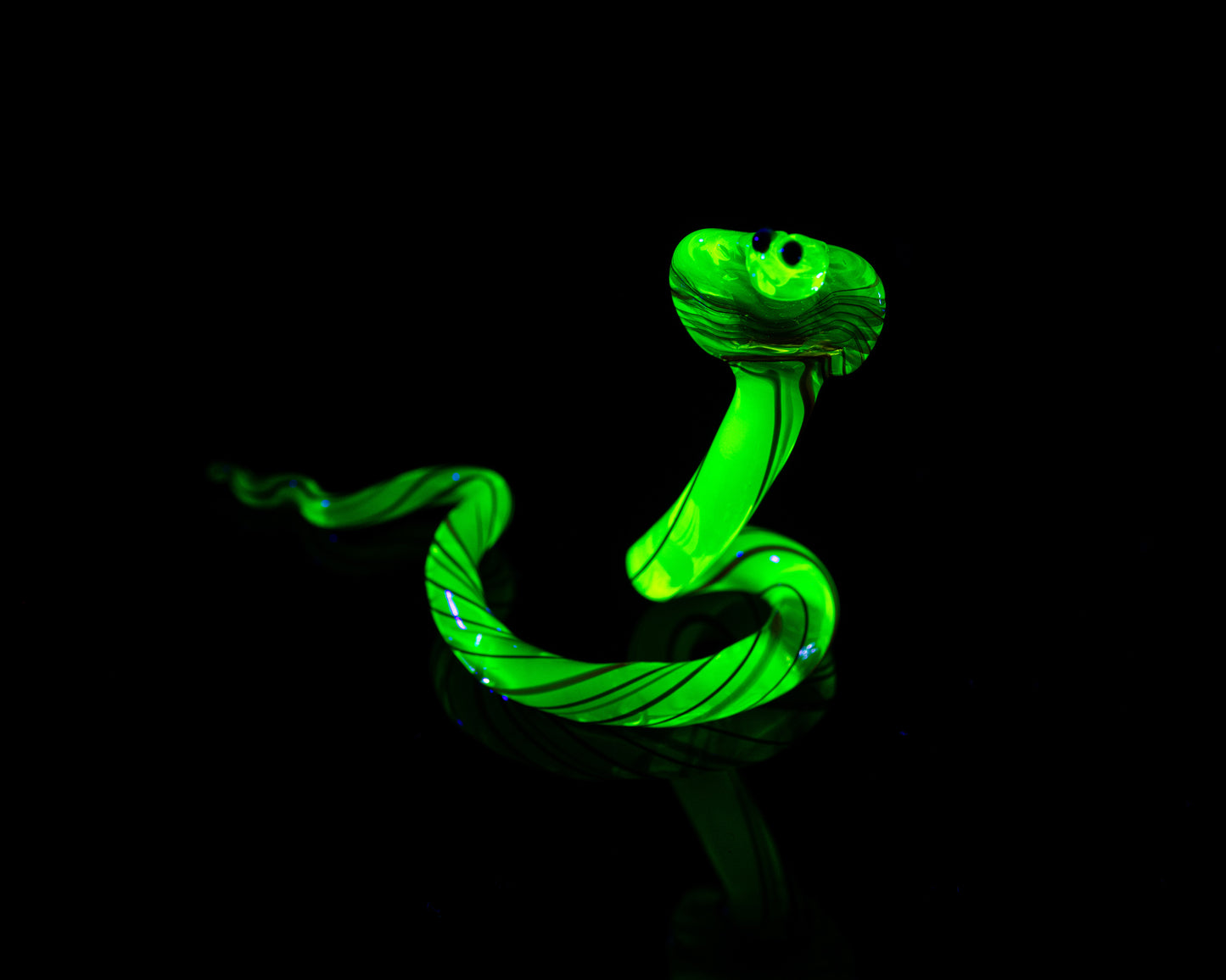 Bronze Uranium Snake Cobra figurine glowing Murano animal UV reactive sculpture neon green art decor