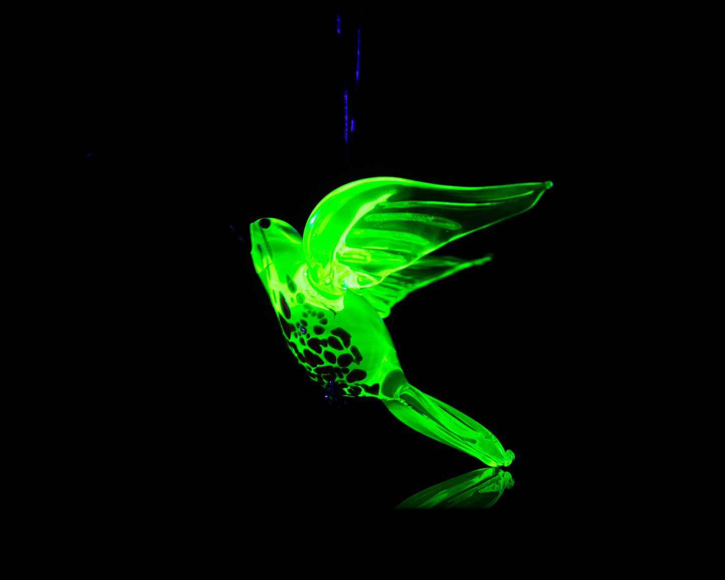 Green Red Uranium Glass Hummingbird Pendant Glowing UV Bird Figurine Handmade Lampwork Hanging Miniature