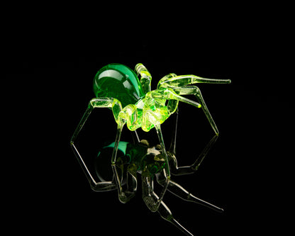 Green Yellow Uranium Glass Spider Figurine – Miniature Insect – Sci-Fi Glow in the Dark Sculpture – Handmade Lampwork