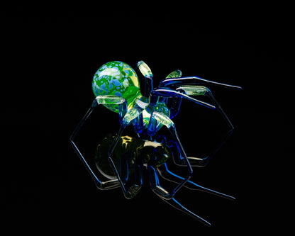 Deep Blue Green Uranium Glass Spider Figurine – Miniature Insect – Sci-Fi Glow in the Dark Sculpture – Handmade Lampwork
