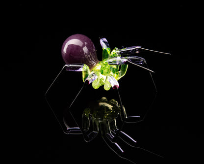 Purple Green Black Uranium Glass Spider Figurine – Miniature Insect – Sci-Fi Glow in the Dark Sculpture – Handmade Lampwork