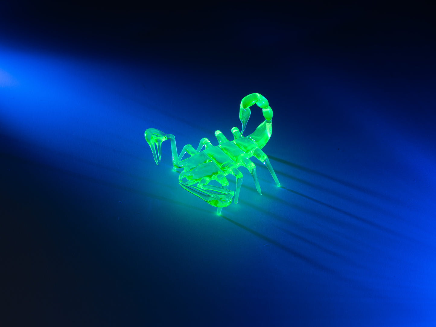 Glowing Uranium Glass Scorpion – Handmade Figurine, Miniature Neon Green Animal, UV Reactive Glass Art