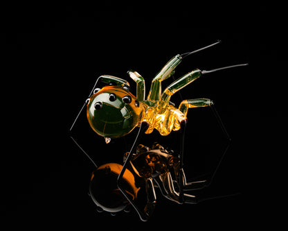 Bronze Black Uranium Glass Spider Figurine – Miniature Insect – Sci-Fi Glow in the Dark Sculpture – Handmade Lampwork