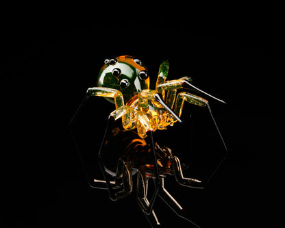 Bronze Black Uranium Glass Spider Figurine – Miniature Insect – Sci-Fi Glow in the Dark Sculpture – Handmade Lampwork