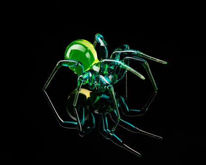Green Blue Uranium Glass Spider Figurine – Miniature Insect – Sci-Fi Glow in the Dark Sculpture – Handmade Lampwork