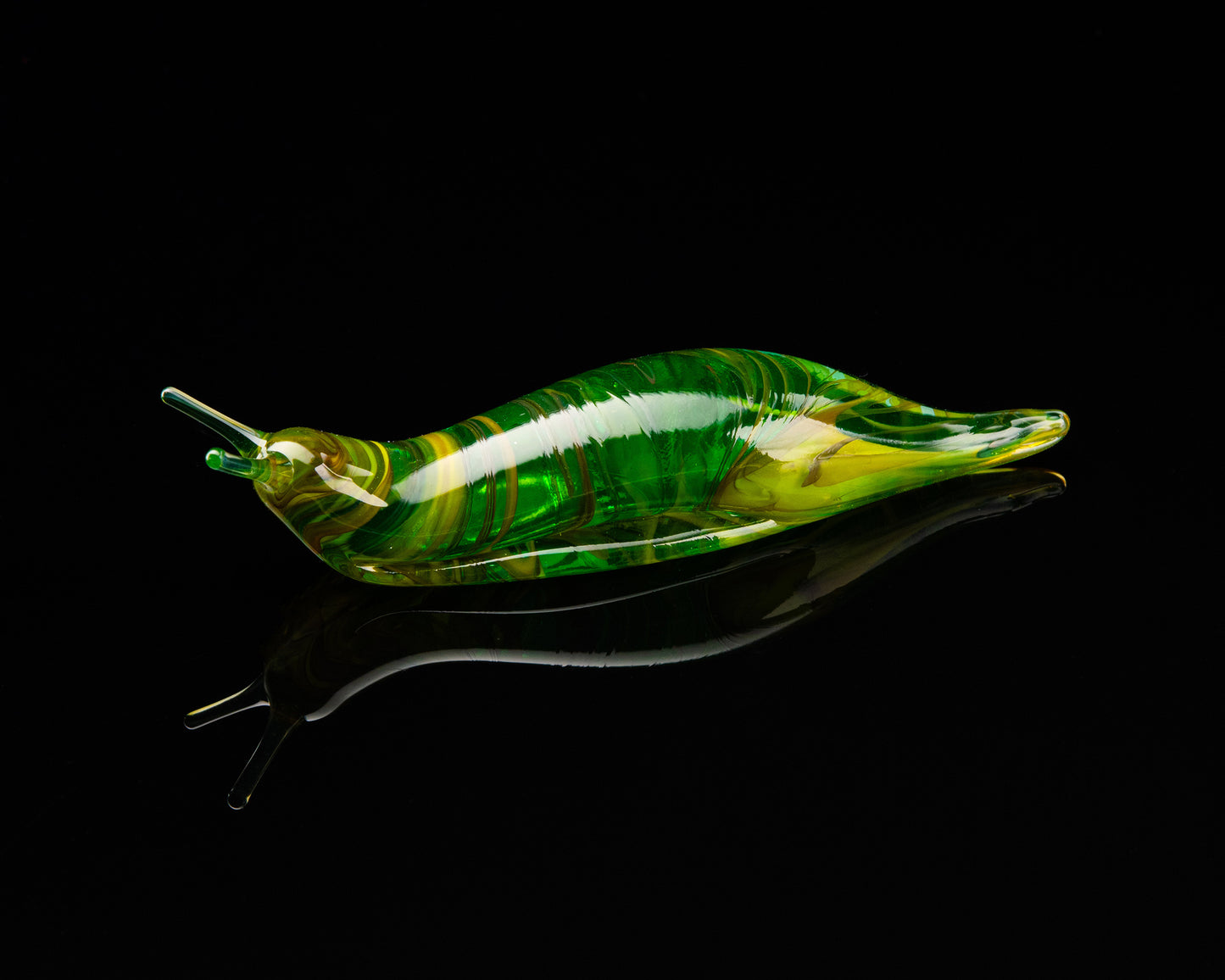 Deep Green Uranium Glass Slug Figurine UV Reactive Green Hand Blown Lampwork Animal Art Collectible Gift