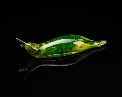Deep Green Uranium Glass Slug Figurine UV Reactive Green Hand Blown Lampwork Animal Art Collectible Gift