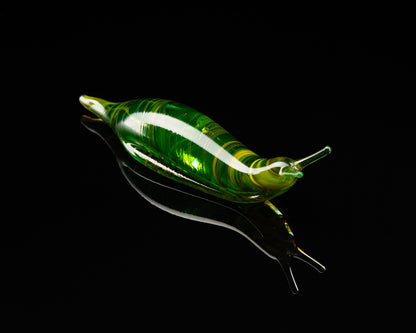 Deep Green Uranium Glass Slug Figurine UV Reactive Green Hand Blown Lampwork Animal Art Collectible Gift