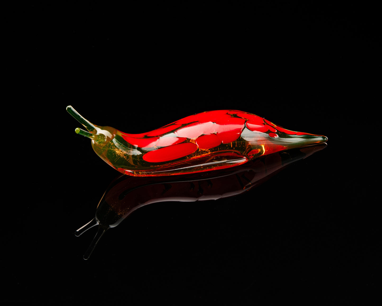 Deep Bronze Red Uranium Glass Slug Figurine UV Reactive Green Hand Blown Lampwork Animal Art Collectible Gift