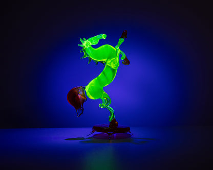 Glowing Glass Horse Figurine – Handmade Uranium Glass Animal, UV Reactive Collectible Art Sculpture