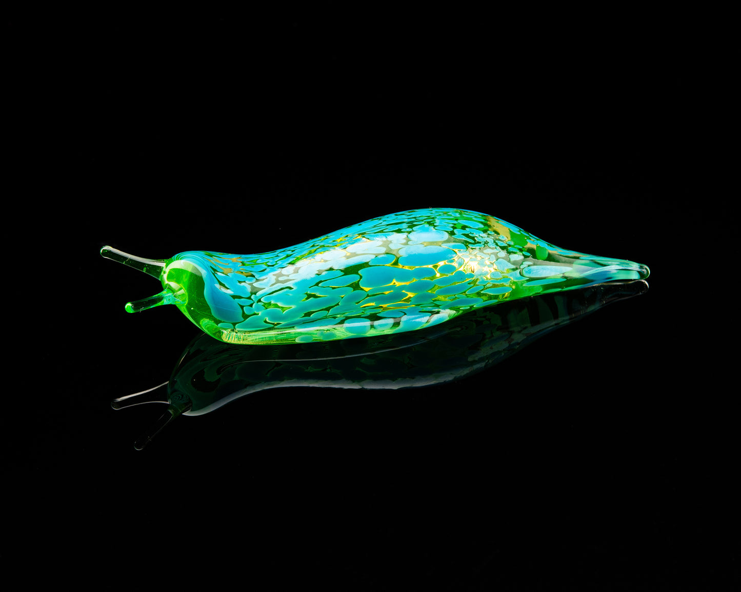 Green Uranium Glass Slug Figurine UV Reactive Green Hand Blown Lampwork Animal Art Collectible Gift