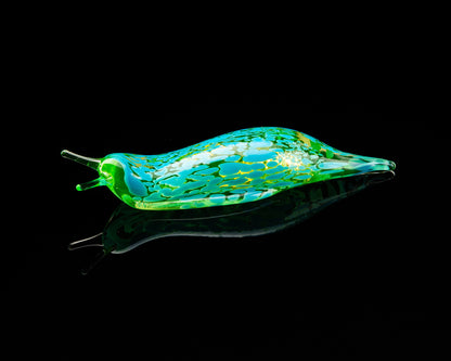 Green Uranium Glass Slug Figurine UV Reactive Green Hand Blown Lampwork Animal Art Collectible Gift