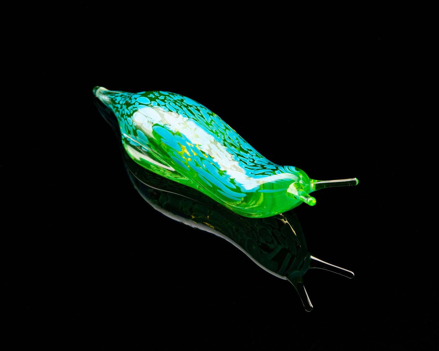 Green Uranium Glass Slug Figurine UV Reactive Green Hand Blown Lampwork Animal Art Collectible Gift