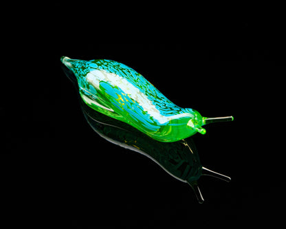 Green Uranium Glass Slug Figurine UV Reactive Green Hand Blown Lampwork Animal Art Collectible Gift