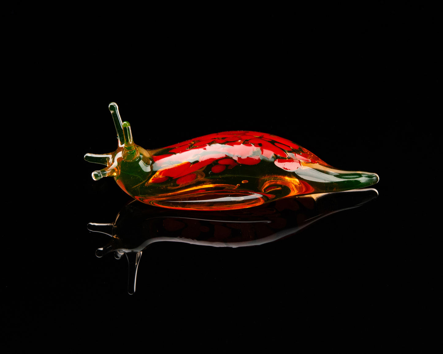 Bronze Red Mini Uranium Glass Slug Figurine UV Reactive Green Hand Blown Lampwork Animal Art Collectible Gift