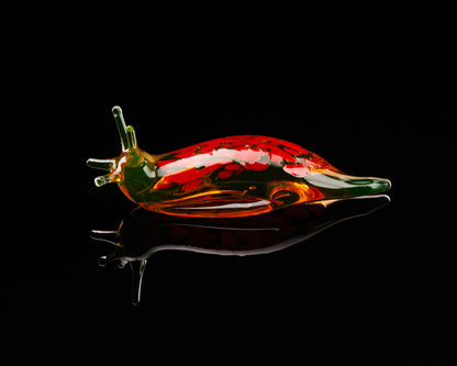 Bronze Red Mini Uranium Glass Slug Figurine UV Reactive Green Hand Blown Lampwork Animal Art Collectible Gift