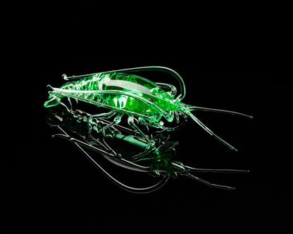 Glowing Uranium Glass Shrimp – Handcrafted Lampwork Miniature, UV Reactive Art