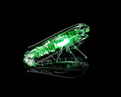 Uranium Glass Shrimp Figurine – Handblown Lampwork Miniature, UV Reactive Collectible