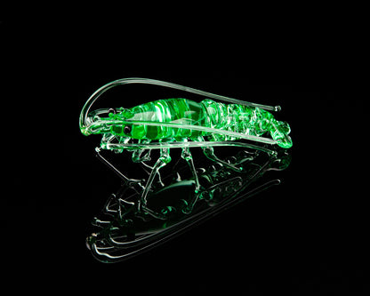 Uranium Glass Shrimp Figurine – Handblown Lampwork Miniature, UV Reactive Collectible