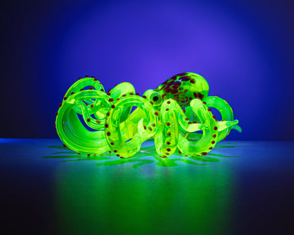 Red Bronze Handmade Uranium Glass Octopus – Luminous Marine Sculpture