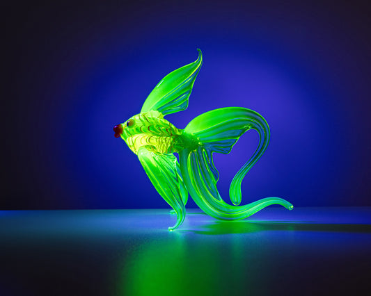 Handmade Uranium Glass Fish – Glowing Lampwork Figurine, UV Light Reactive Ocean Collectible