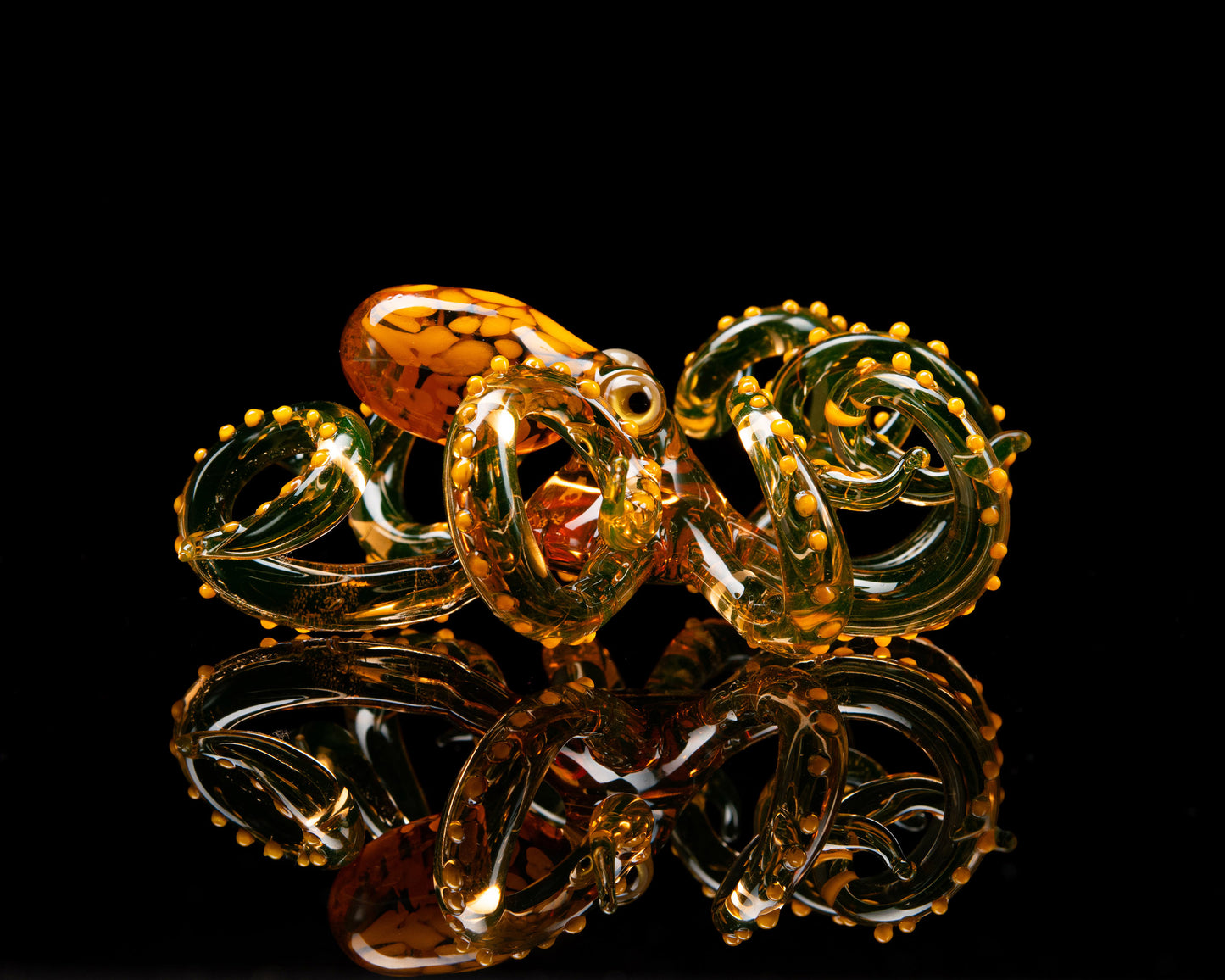 Bronze Orange Uranium Glass Octopus Figurine – Handmade Lampwork UV Reactive Collectible