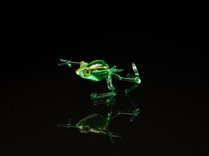 Glow in the Dark Uranium Glass Frog Figurine – Miniature Green Toad – Lampwork Art – Glowing Gift