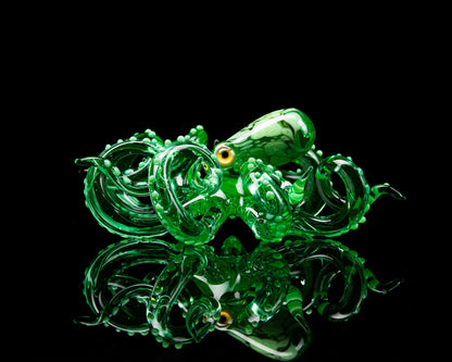 Green Uranium Glass Octopus Sculpture – Handmade Lampwork Collectible