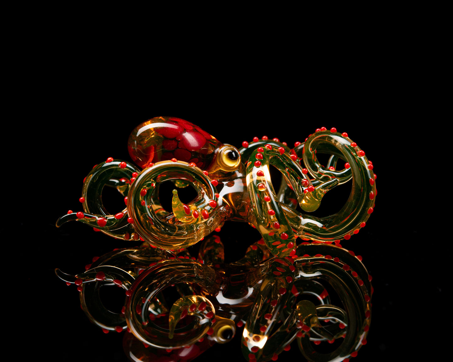 Red Bronze Handmade Uranium Glass Octopus – Luminous Marine Sculpture