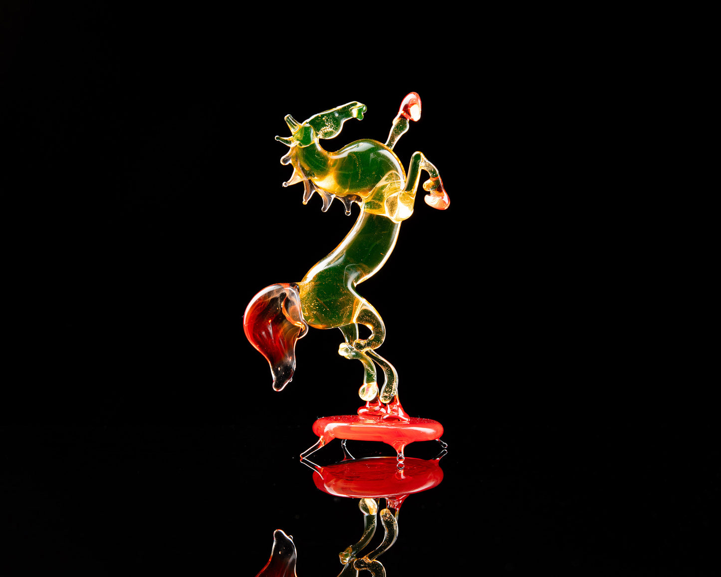 Glowing Glass Horse Figurine – Handmade Uranium Glass Animal, UV Reactive Collectible Art Sculpture