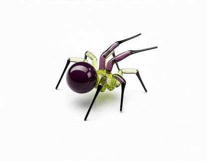 Purple Green Black Uranium Glass Spider Figurine – Miniature Insect – Sci-Fi Glow in the Dark Sculpture – Handmade Lampwork