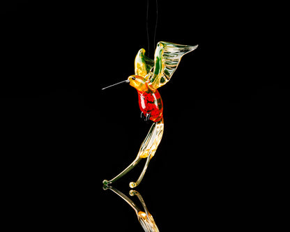 Bronze Green Red Uranium Glass Hummingbird Pendant Glowing UV Bird Figurine Handmade Lampwork Hanging Miniature