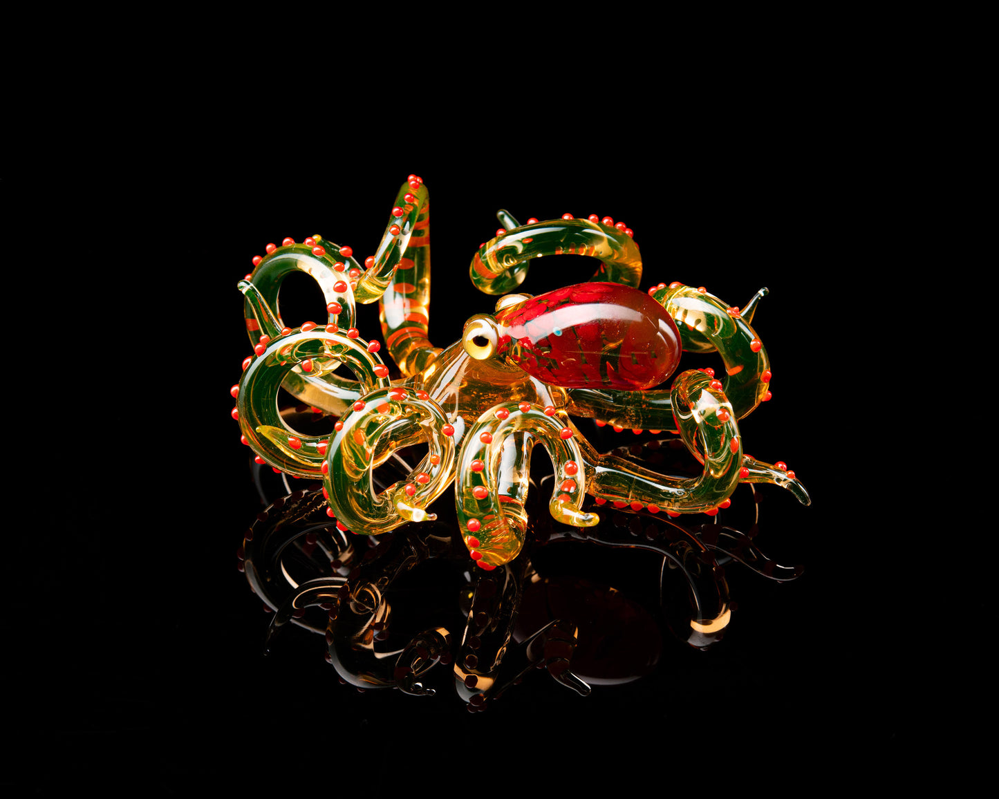 Red Bronze Handmade Uranium Glass Octopus – Luminous Marine Sculpture