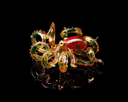 Red Bronze Handmade Uranium Glass Octopus – Luminous Marine Sculpture
